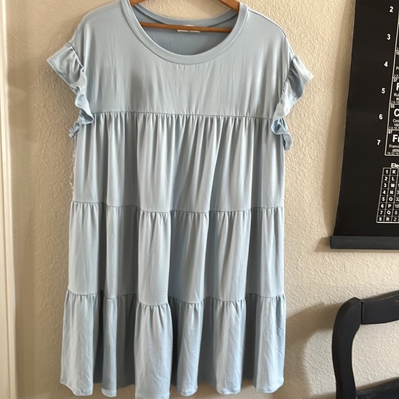 NWT Entro blue swing dress 1x plus tiered ruffle short sleeveless mini midi - Picture 2 of 5